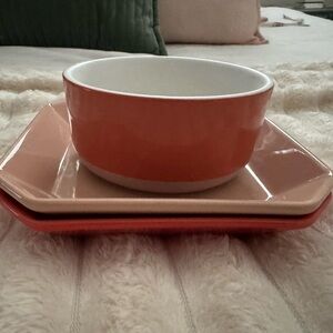 CB2 & Threshold Peach and Orange Bowl and Appetizer and condiment Set
